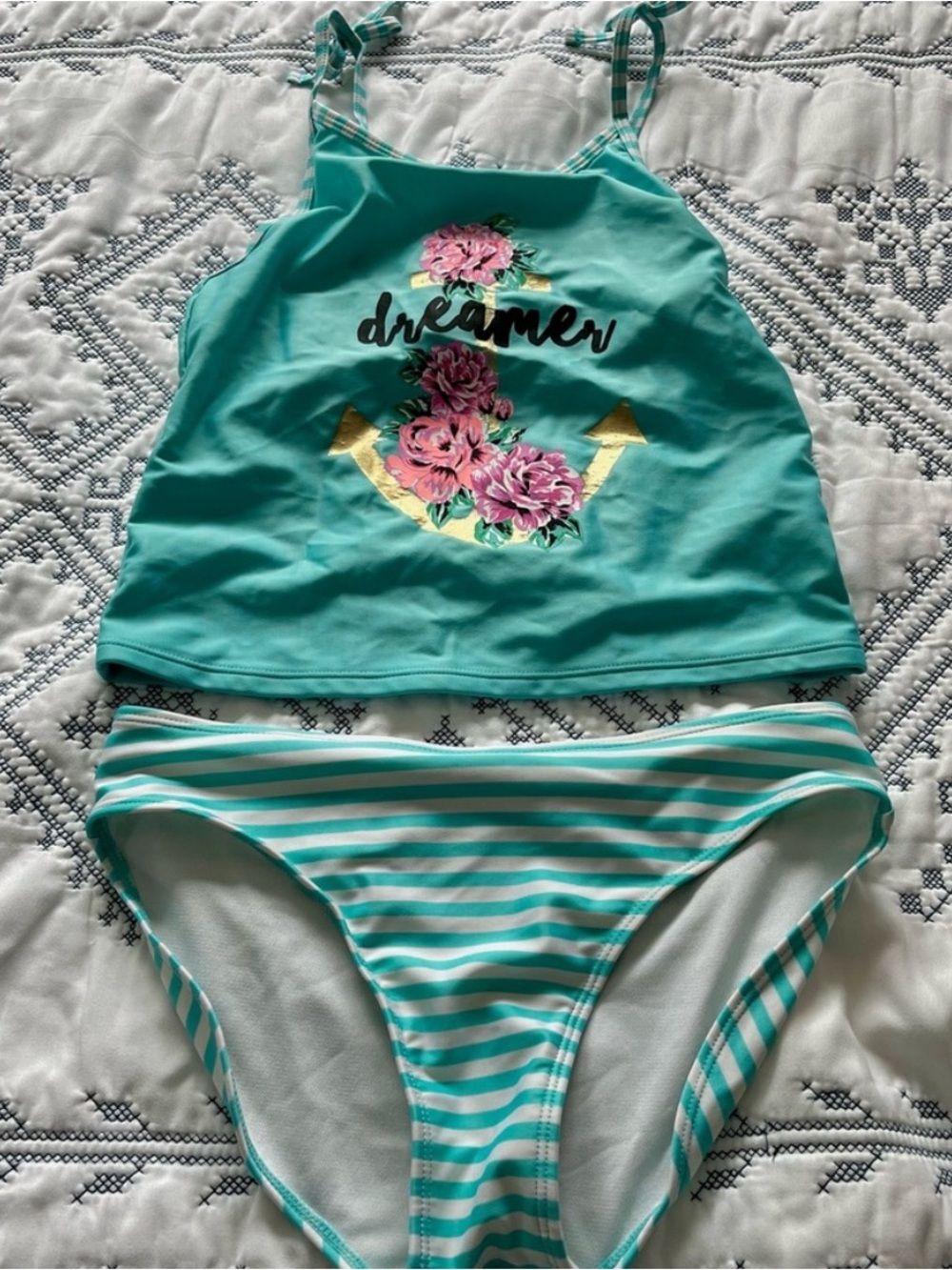 Xhilaration Teal Floral Anchor Two-Piece Swim Set